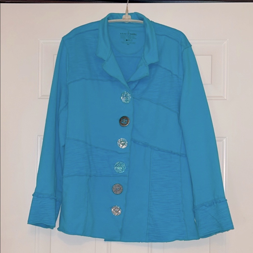 Neon Buddha Cotton/Spandex Button-Up Jacket PXL Blue Casual Relaxed Everyday